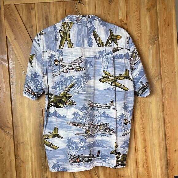 Kalaheo Hawaiian Made in USA Aloha Shirt WWII Bomber Planes B17 B24 B29 Size M - Picture 3 of 5